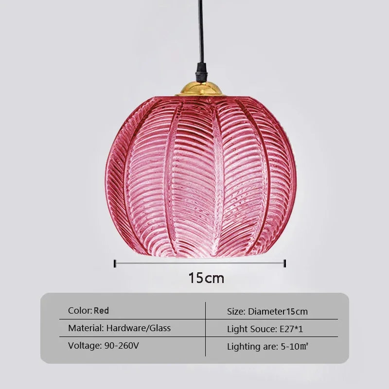 Nordic Glass Pendant Light – Leaf Pattern Green Shade for Kitchen