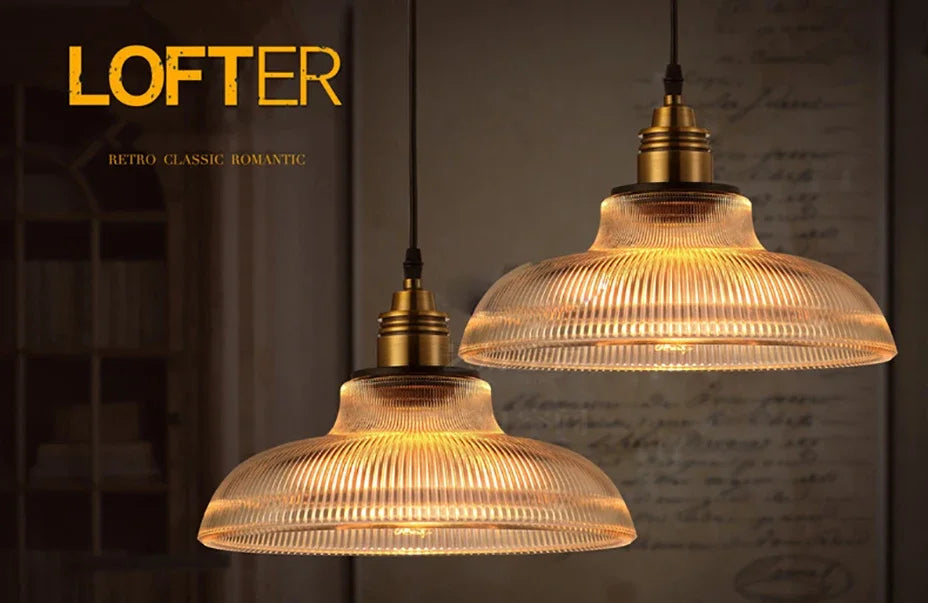 Vintage Striped Glass Pendant Light – Single Hanging Lamp