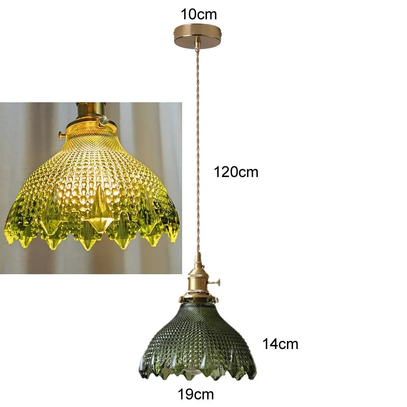 Green Glass Pendant Light – Vintage Iron Hanging Lamp