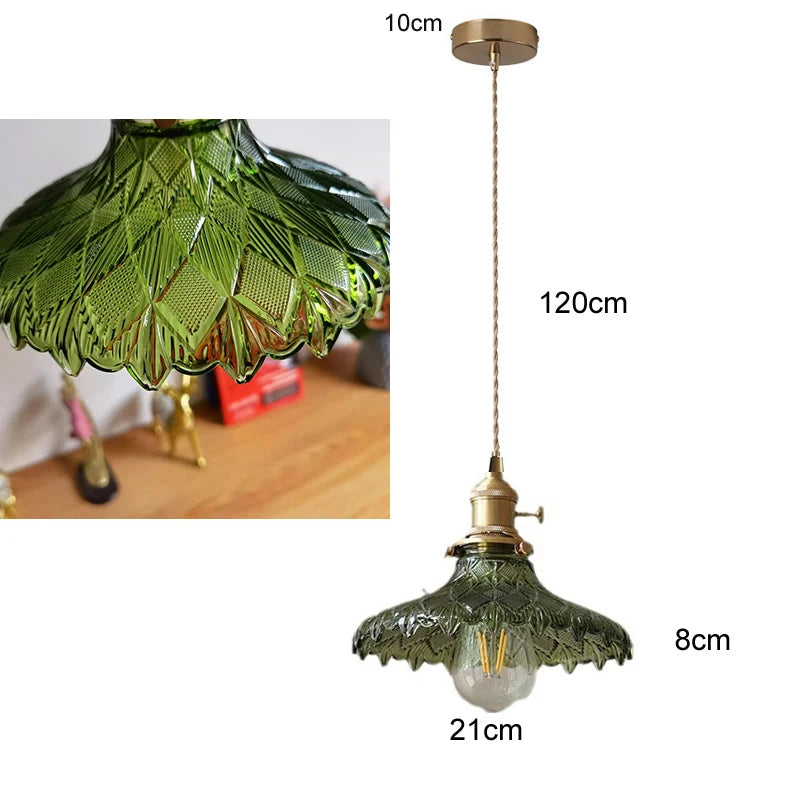 Green Glass Pendant Light – Vintage Iron Hanging Lamp