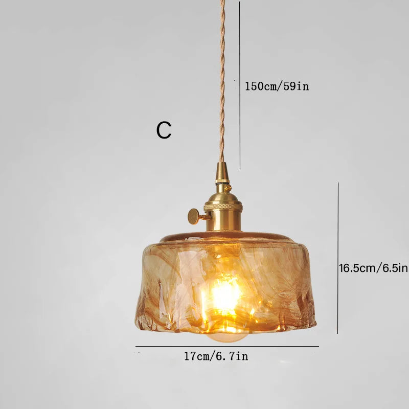 Nordic Vintage Amber Glass Pendant Light – Single Head Hanging Lamp
