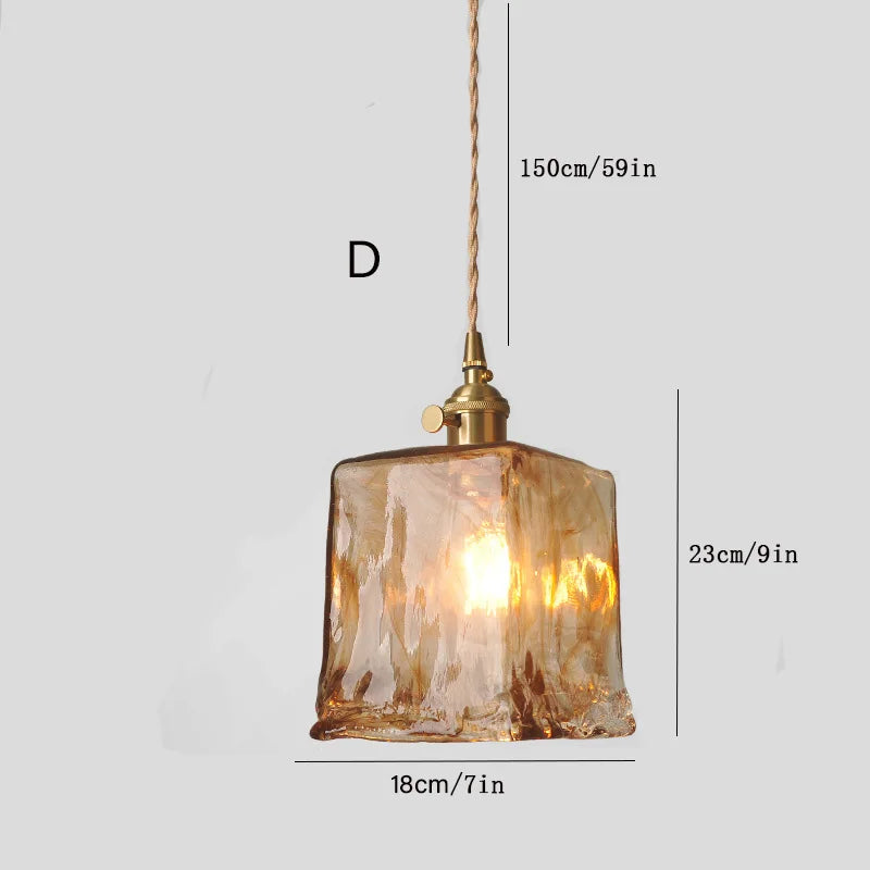 Nordic Vintage Amber Glass Pendant Light – Single Head Hanging Lamp
