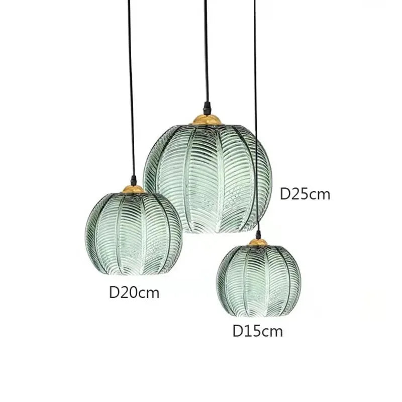 Nordic Glass Pendant Light – Leaf Pattern Green Shade for Kitchen