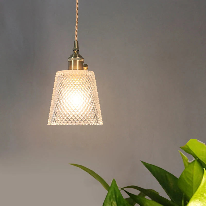 Vintage Argyle Glass Pendant Light – Retro Nordic Hanging Lamp