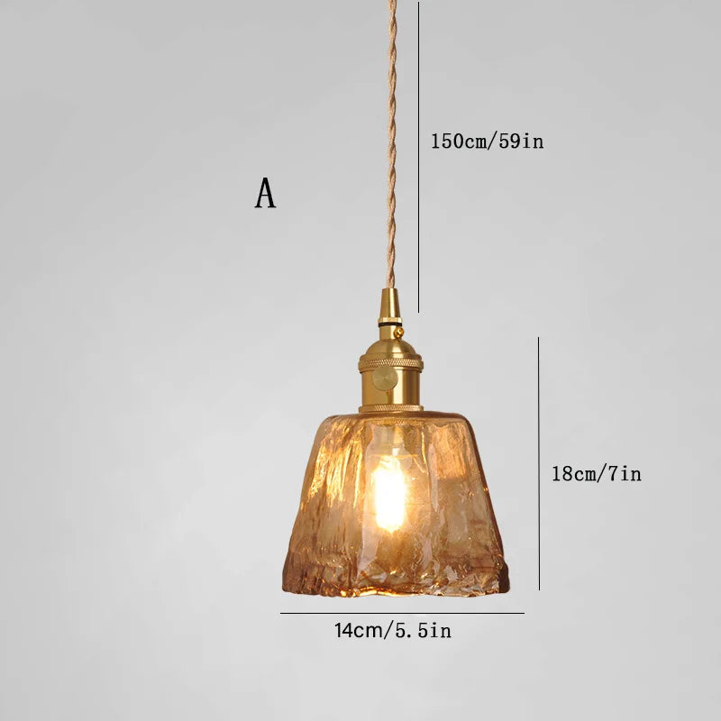 Nordic Vintage Amber Glass Pendant Light – Single Head Hanging Lamp