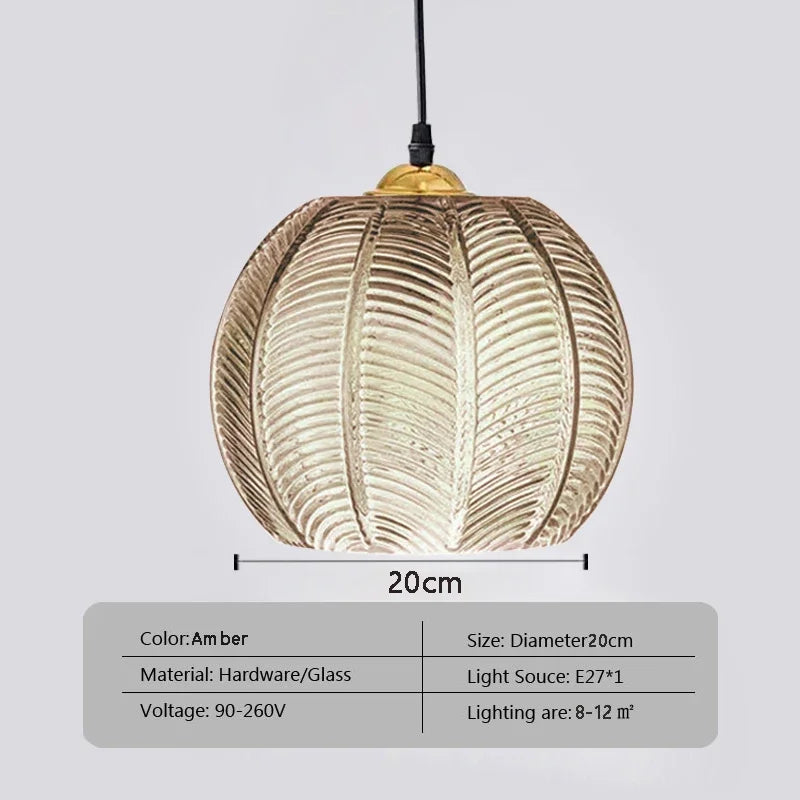 Nordic Glass Pendant Light – Leaf Pattern Green Shade for Kitchen