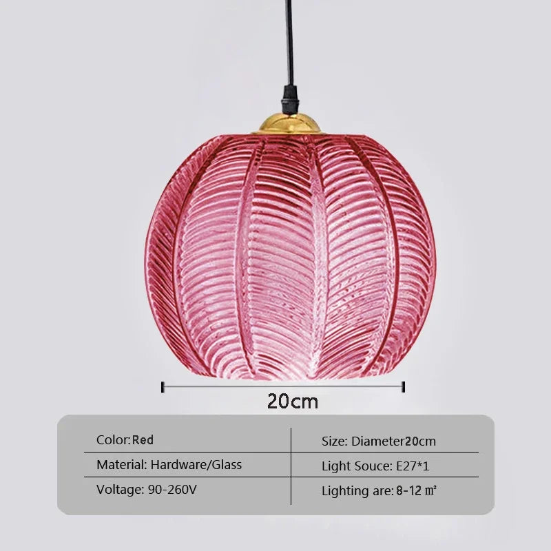 Nordic Glass Pendant Light – Leaf Pattern Green Shade for Kitchen