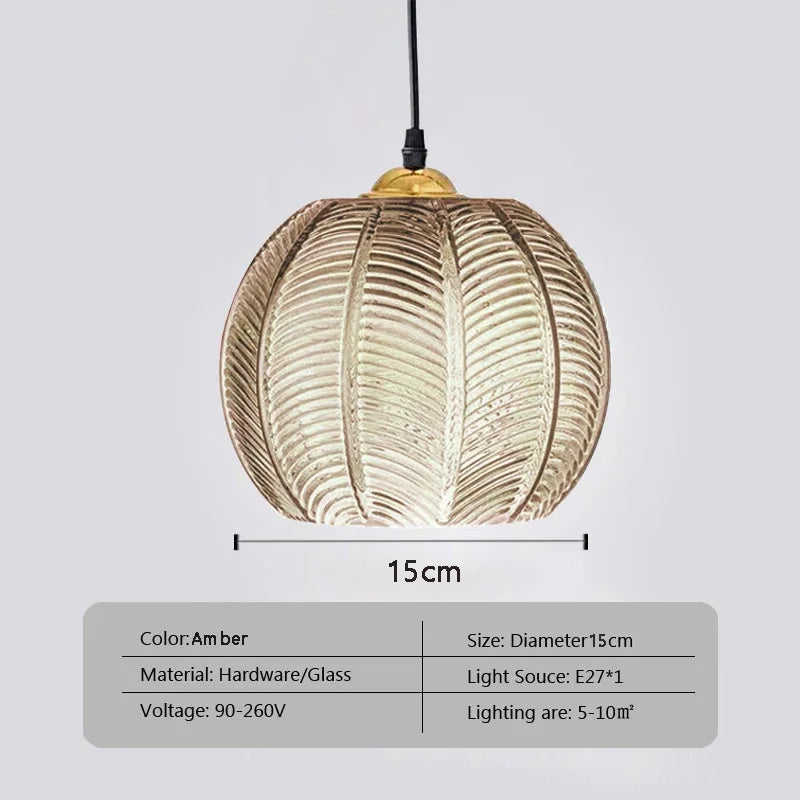 Nordic Glass Pendant Light – Leaf Pattern Green Shade for Kitchen