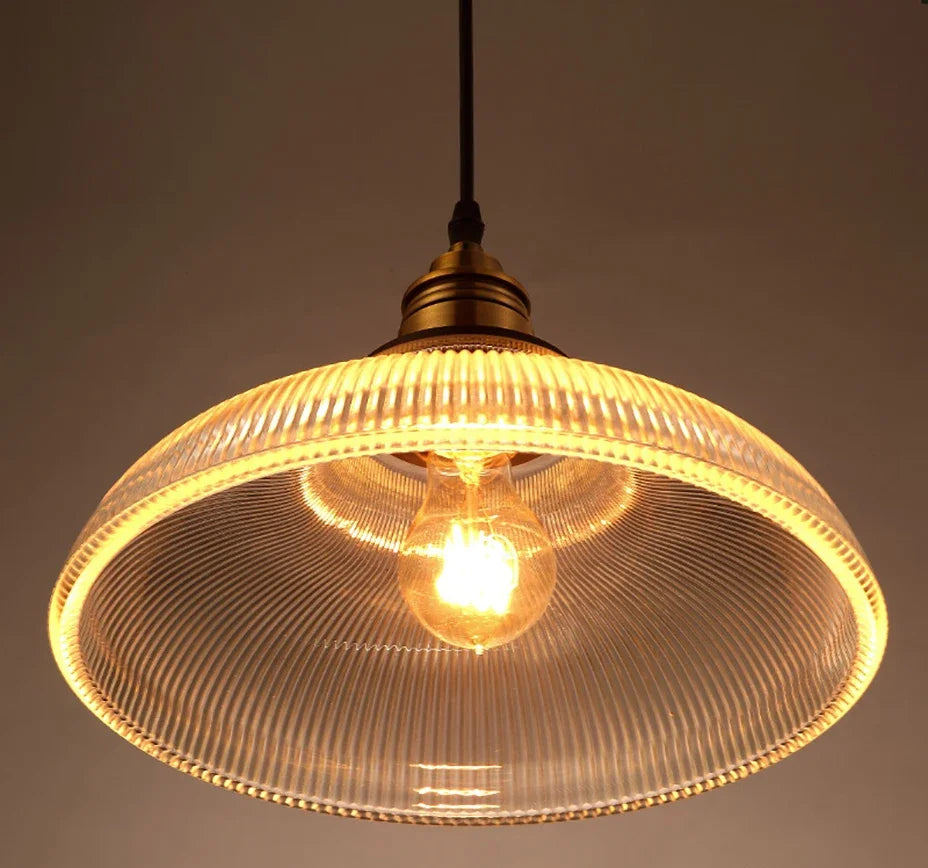 Vintage Striped Glass Pendant Light – Single Hanging Lamp
