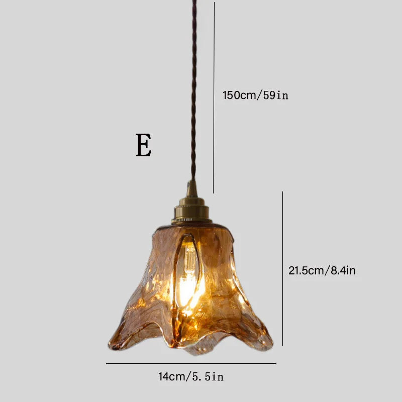 Nordic Vintage Amber Glass Pendant Light – Single Head Hanging Lamp