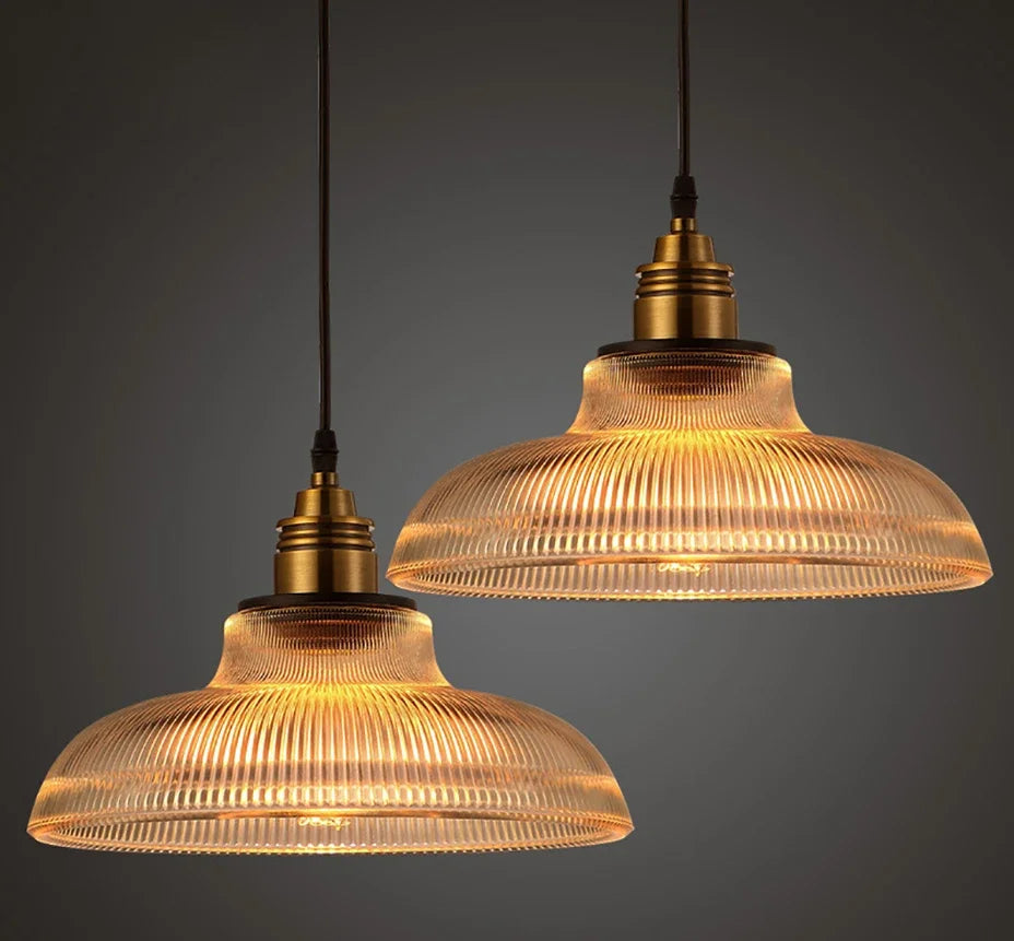 Vintage Striped Glass Pendant Light – Single Hanging Lamp