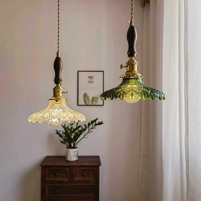 Green Glass Pendant Light – Vintage Iron Hanging Lamp