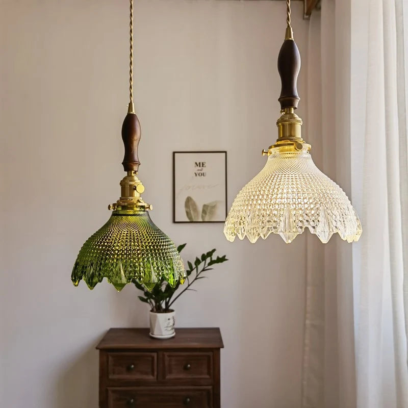 Green Glass Pendant Light – Vintage Iron Hanging Lamp
