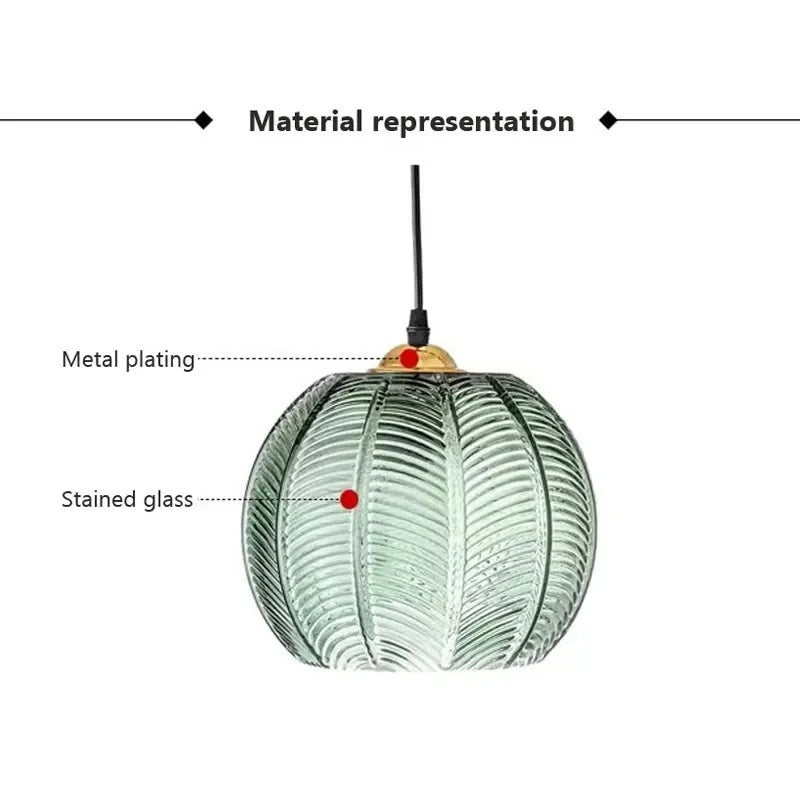 Nordic Glass Pendant Light – Leaf Pattern Green Shade for Kitchen