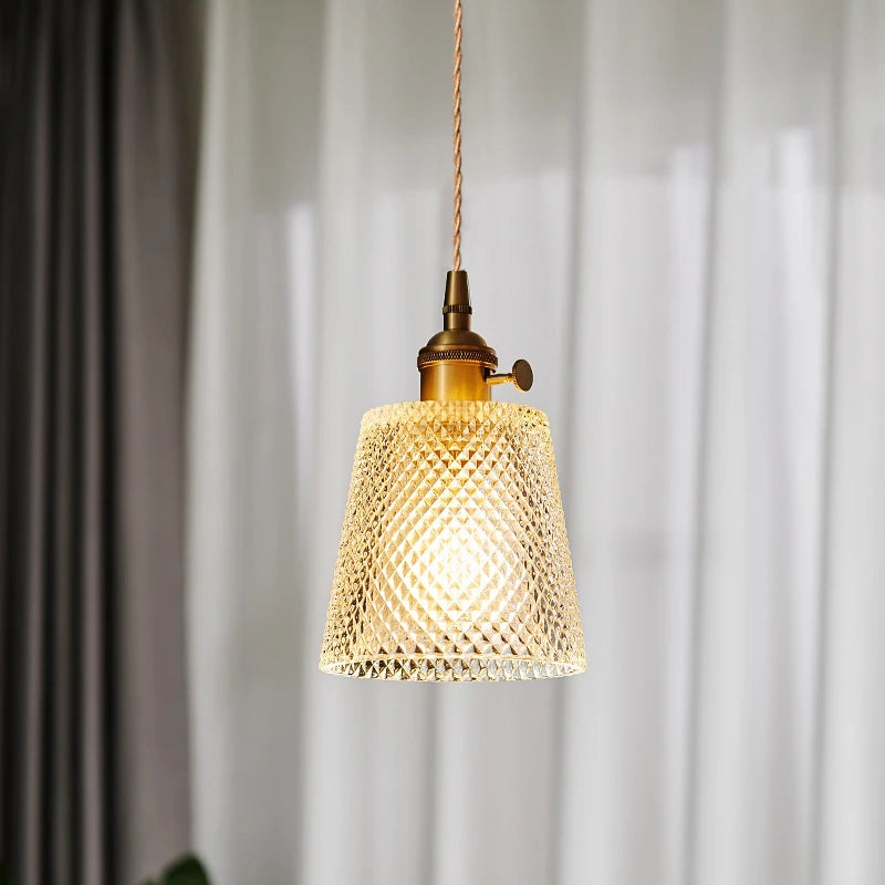 Vintage Argyle Glass Pendant Light – Retro Nordic Hanging Lamp