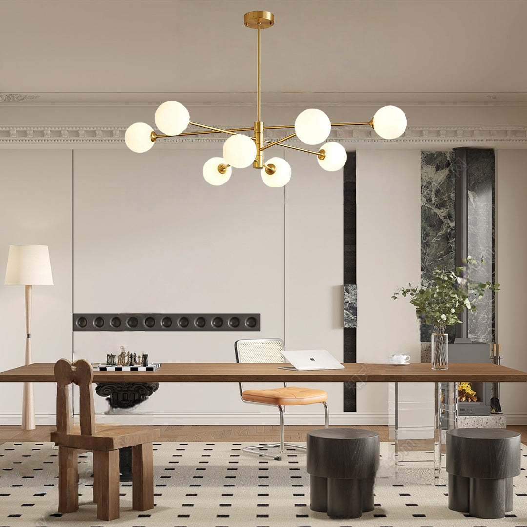 8-Light Geometric Cluster Pendant Light with Glass Globes