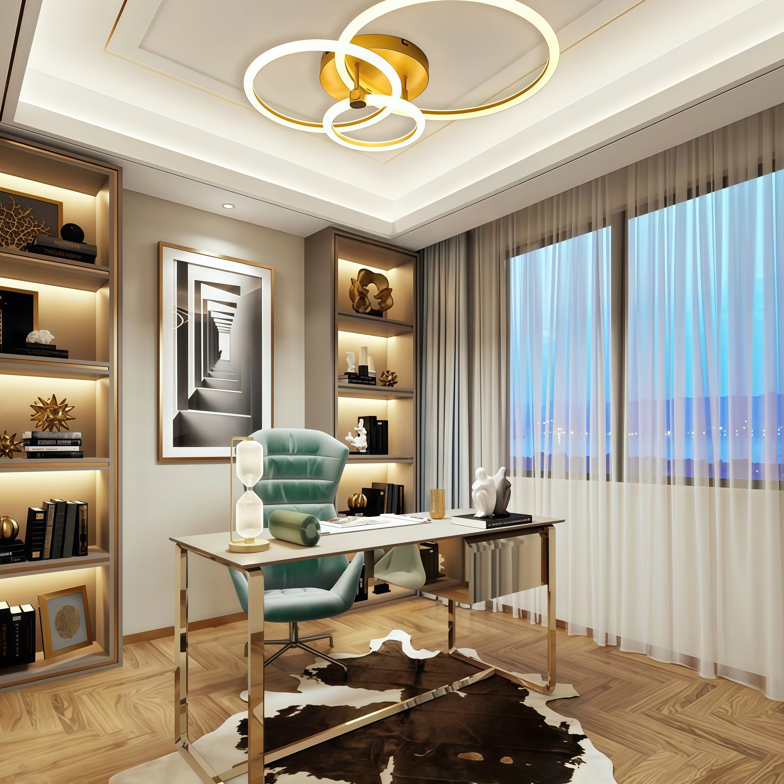 Modern Circular Ring LED Flush Mount Ceiling Light with Remote