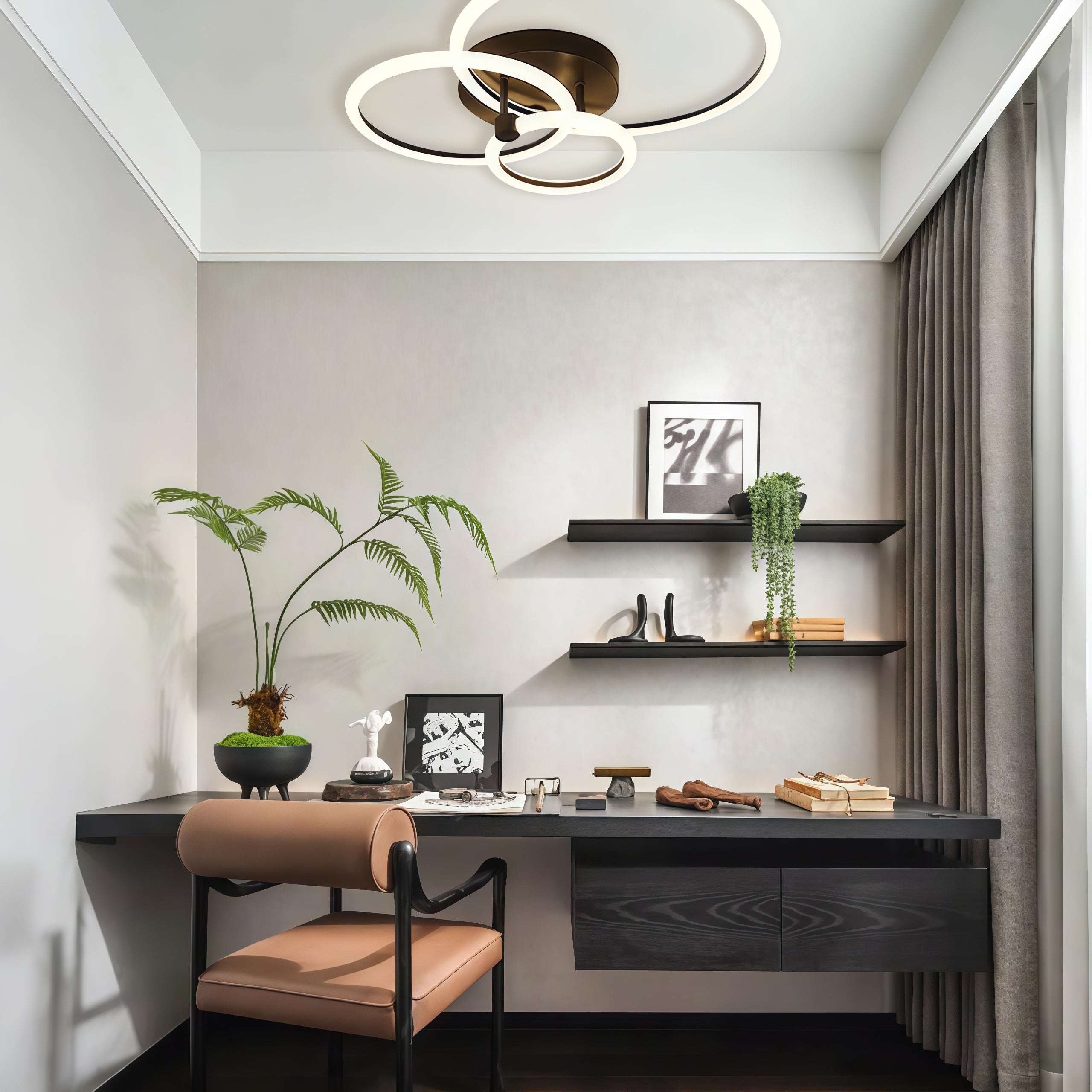 Modern Circular Ring LED Flush Mount Ceiling Light with Remote