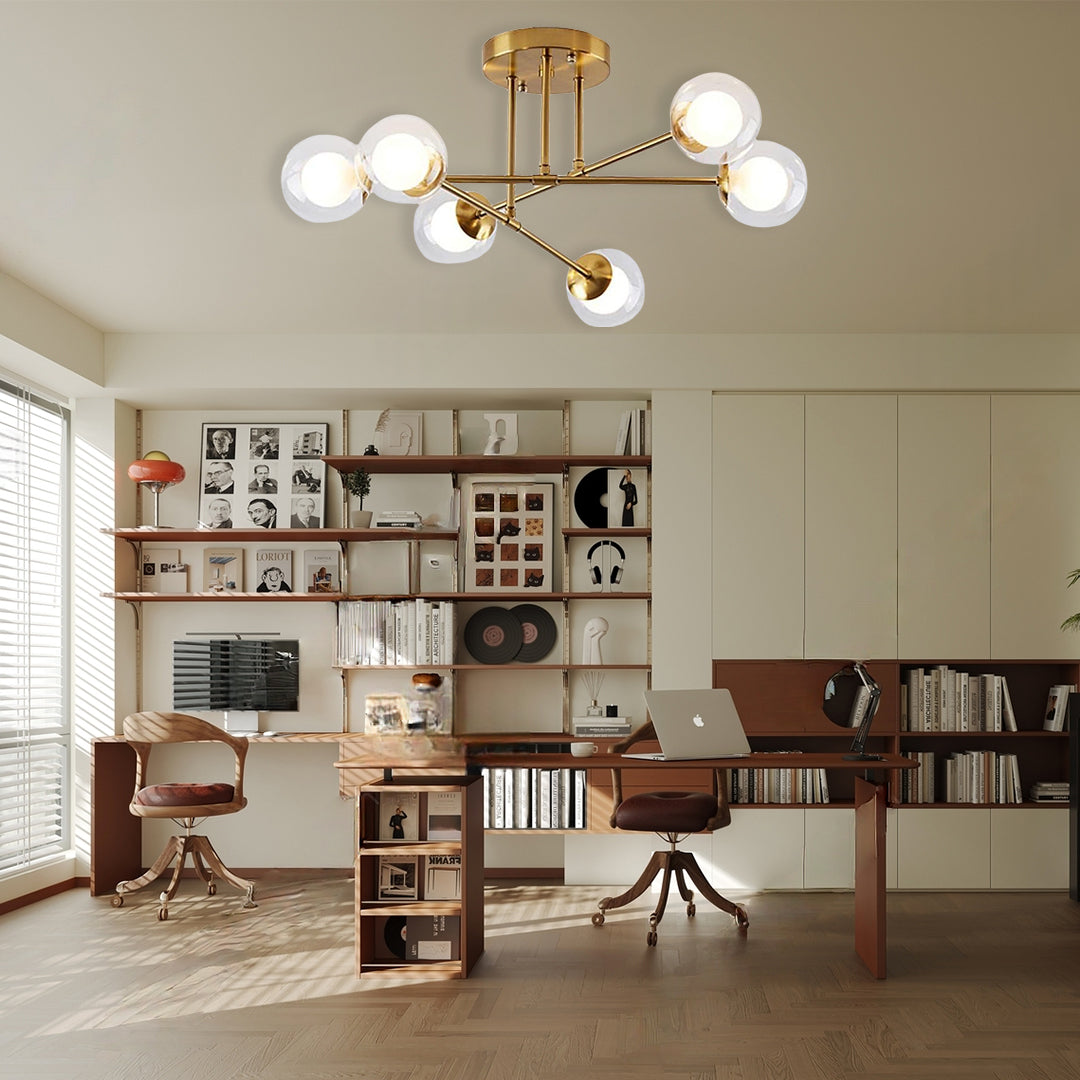 6-Light Glass Sputnik Modern Chandelier - Black & Gold Finish