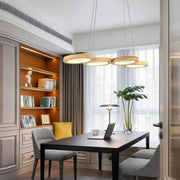 Rustic Wood Pendant Light 4-Circle LED Modern Chandelier