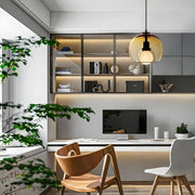 Semi-Globe Glass Pendant Light with Electroplated Metal Finish