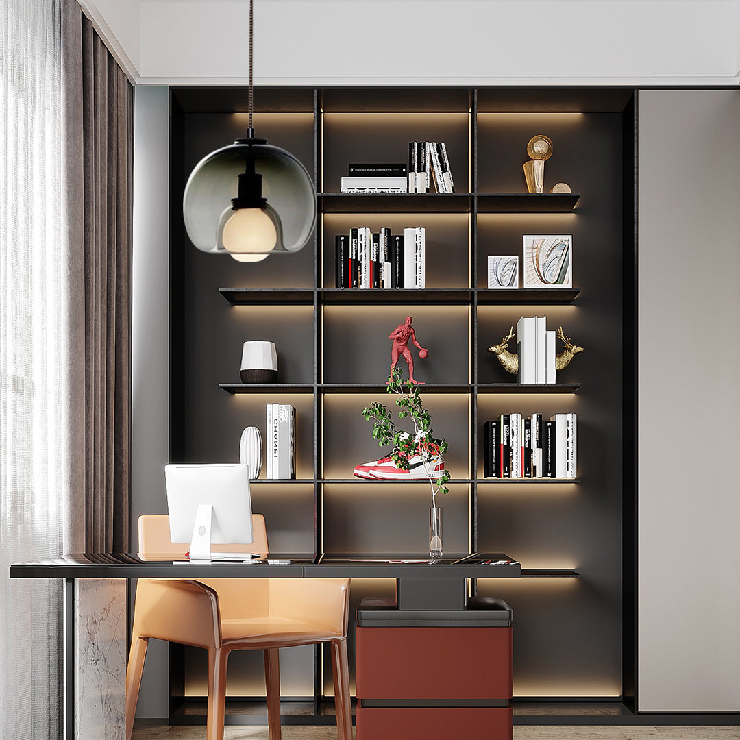 Semi-Globe Glass Pendant Light with Electroplated Metal Finish