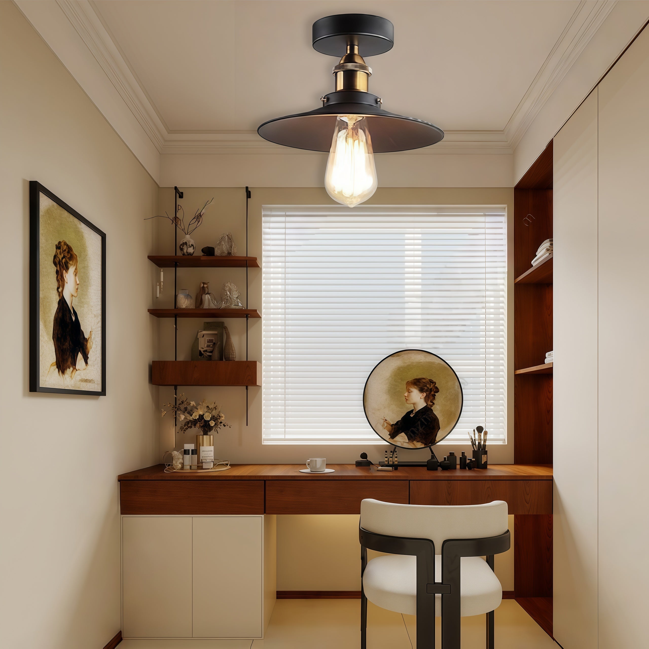 Industrial Teardrop Semi-Flush Mount Ceiling Light - Metal Fixture