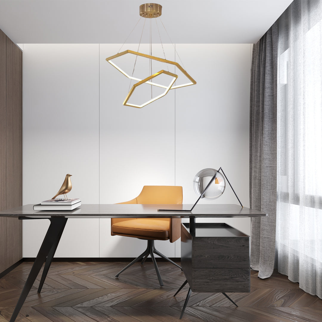 Geometric Ring LED Chandelier Gold Stainless Steel Ceiling Light