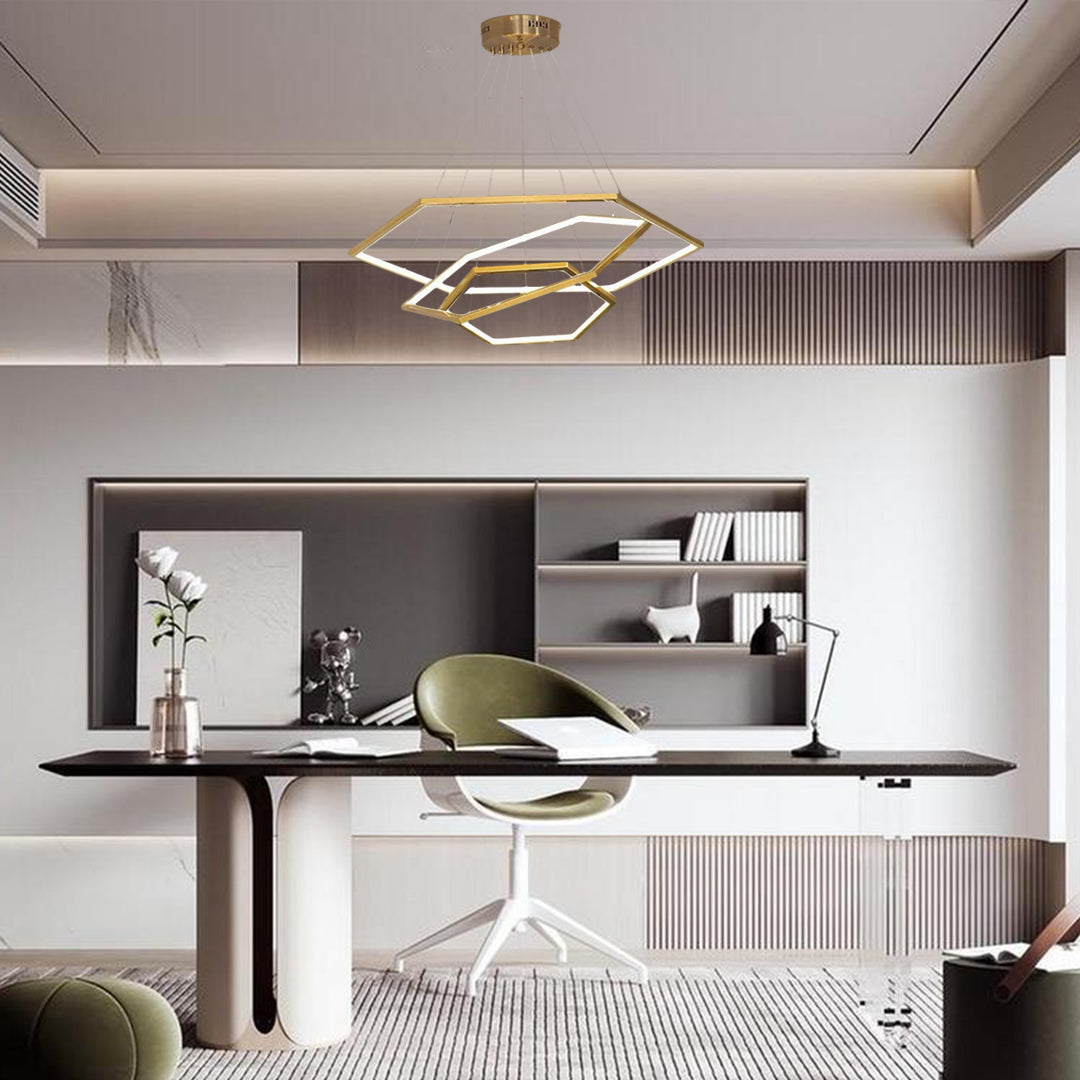 Geometric Ring LED Chandelier Gold Stainless Steel Ceiling Light