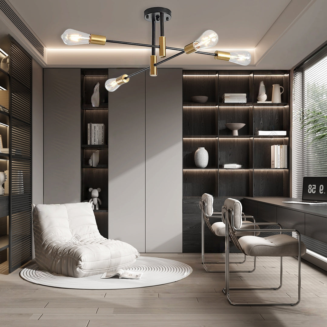 Modern Iron Sputnik Chandelier 4-Light Black & Gold