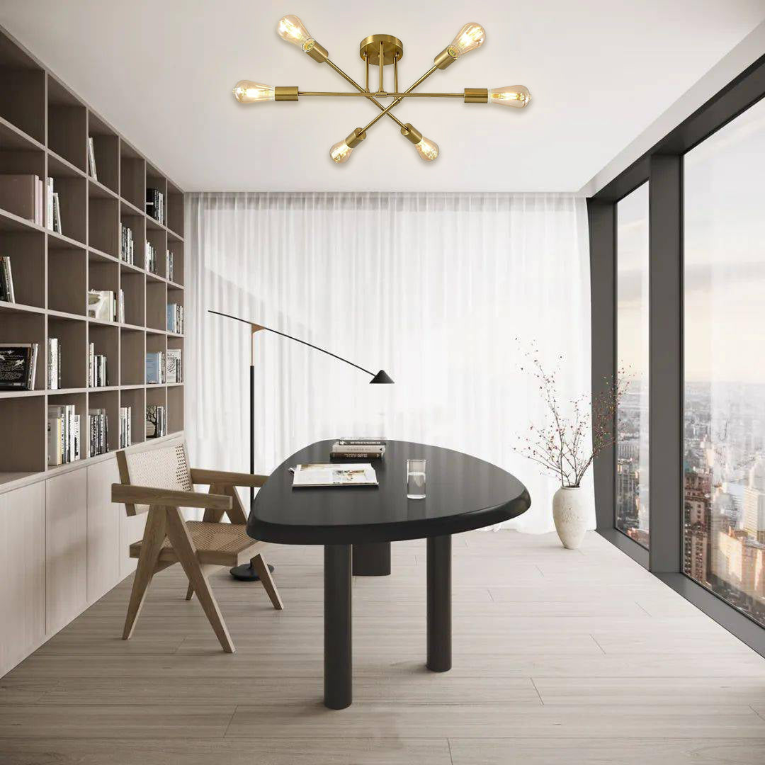 Geometric Sputnik Chandelier 6-Light Metal & Glass Ceiling Light