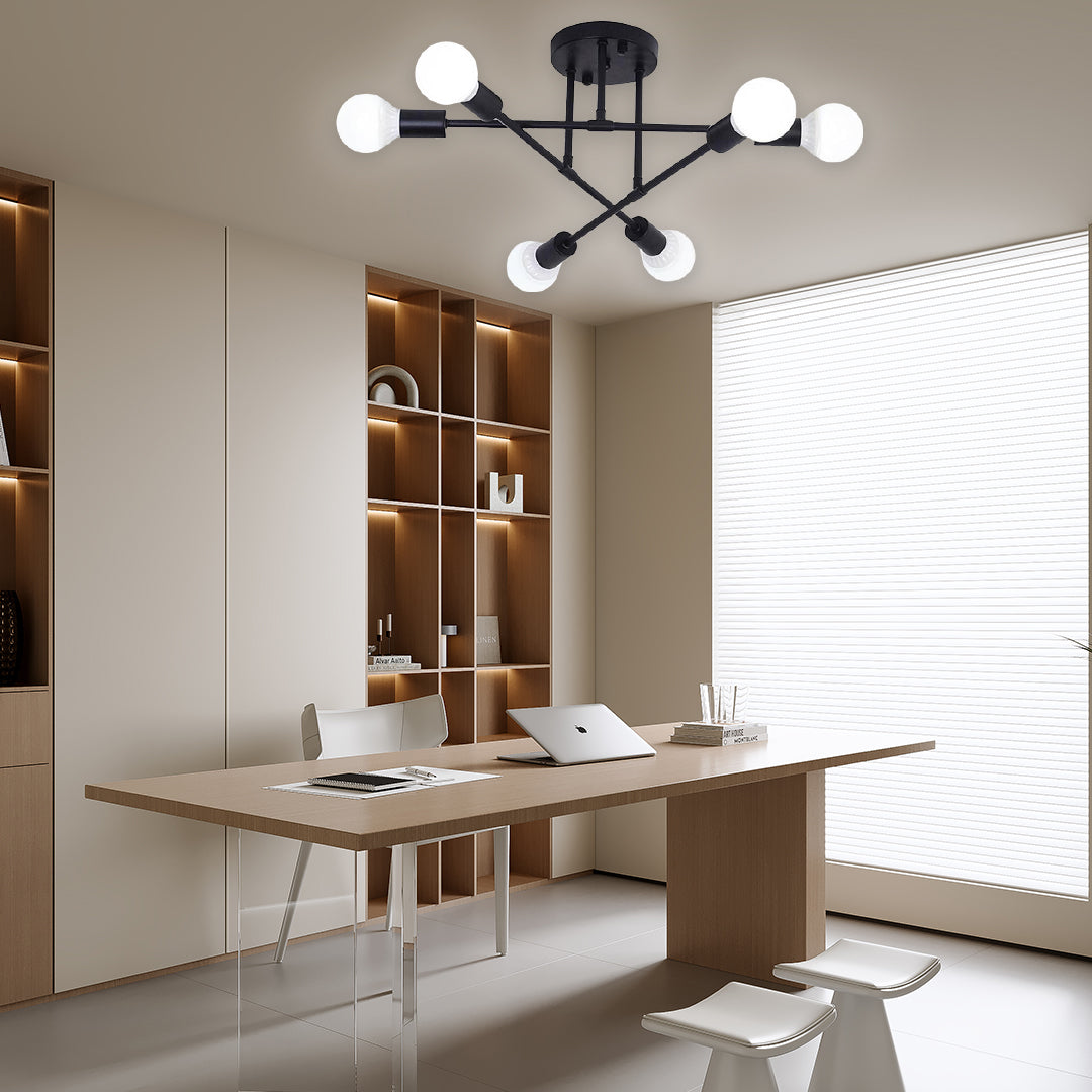 Geometric Sputnik Chandelier 6-Light Metal & Glass Ceiling Light