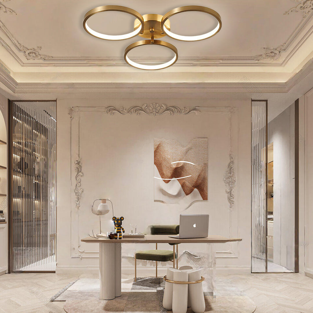 Modern Circular LED Flush Mount Ceiling Light in Gold Copper