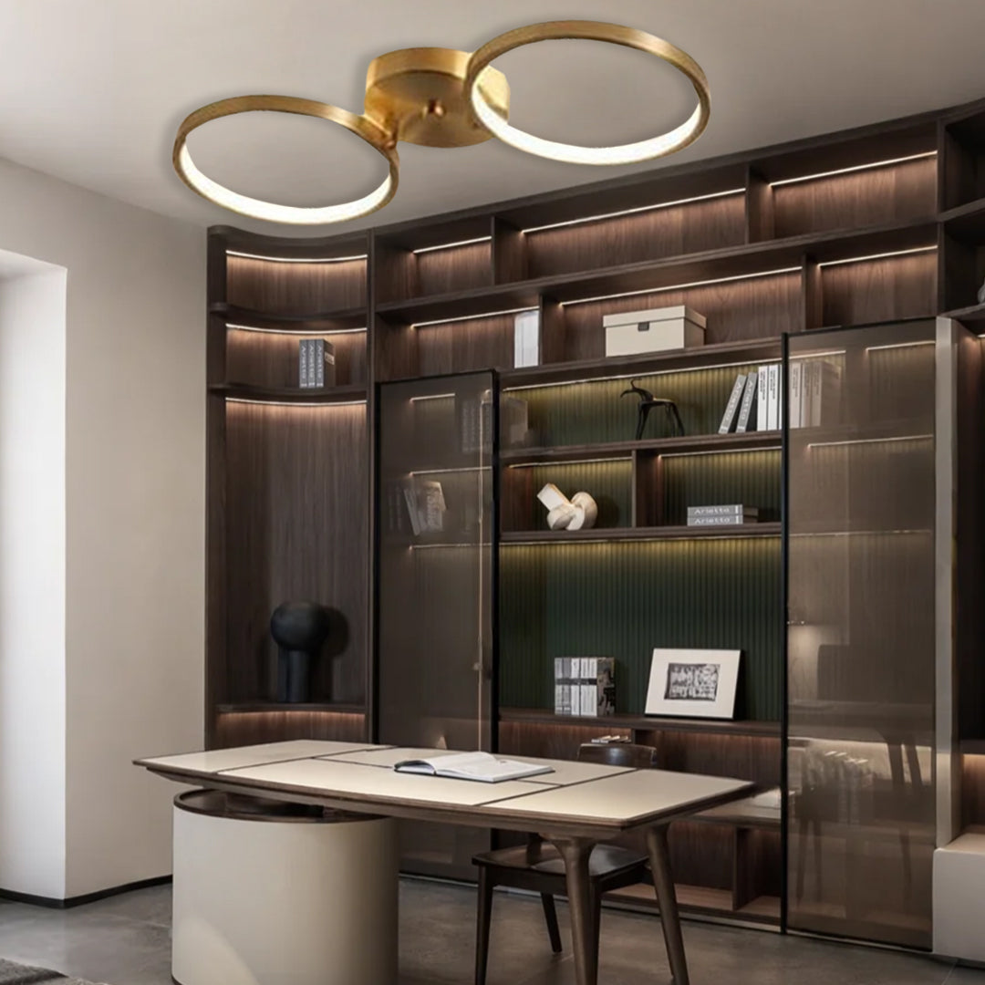 Three Light Circular Flush Mount Ceiling Light Gold Copper Modern LED