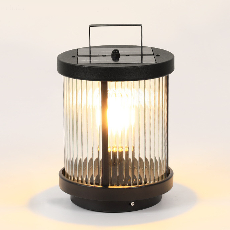 Ribbed Glass Solar Outdoor Lantern with Stainless Steel Handle
