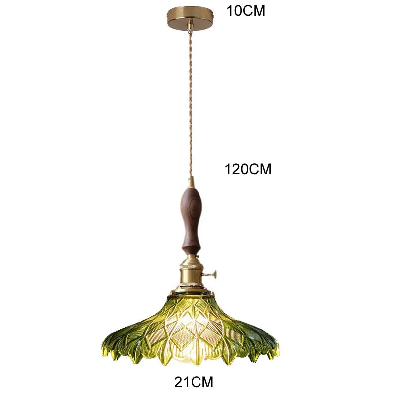 Green Glass Pendant Light – Vintage Iron Hanging Lamp