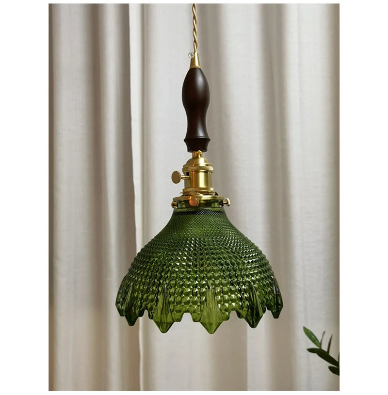 Green Glass Pendant Light – Vintage Iron Hanging Lamp