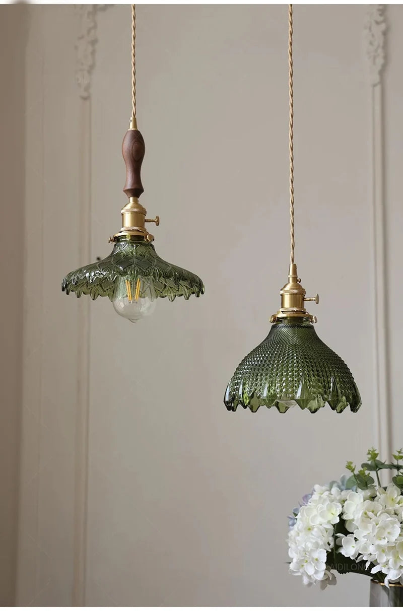 Green Glass Pendant Light – Vintage Iron Hanging Lamp