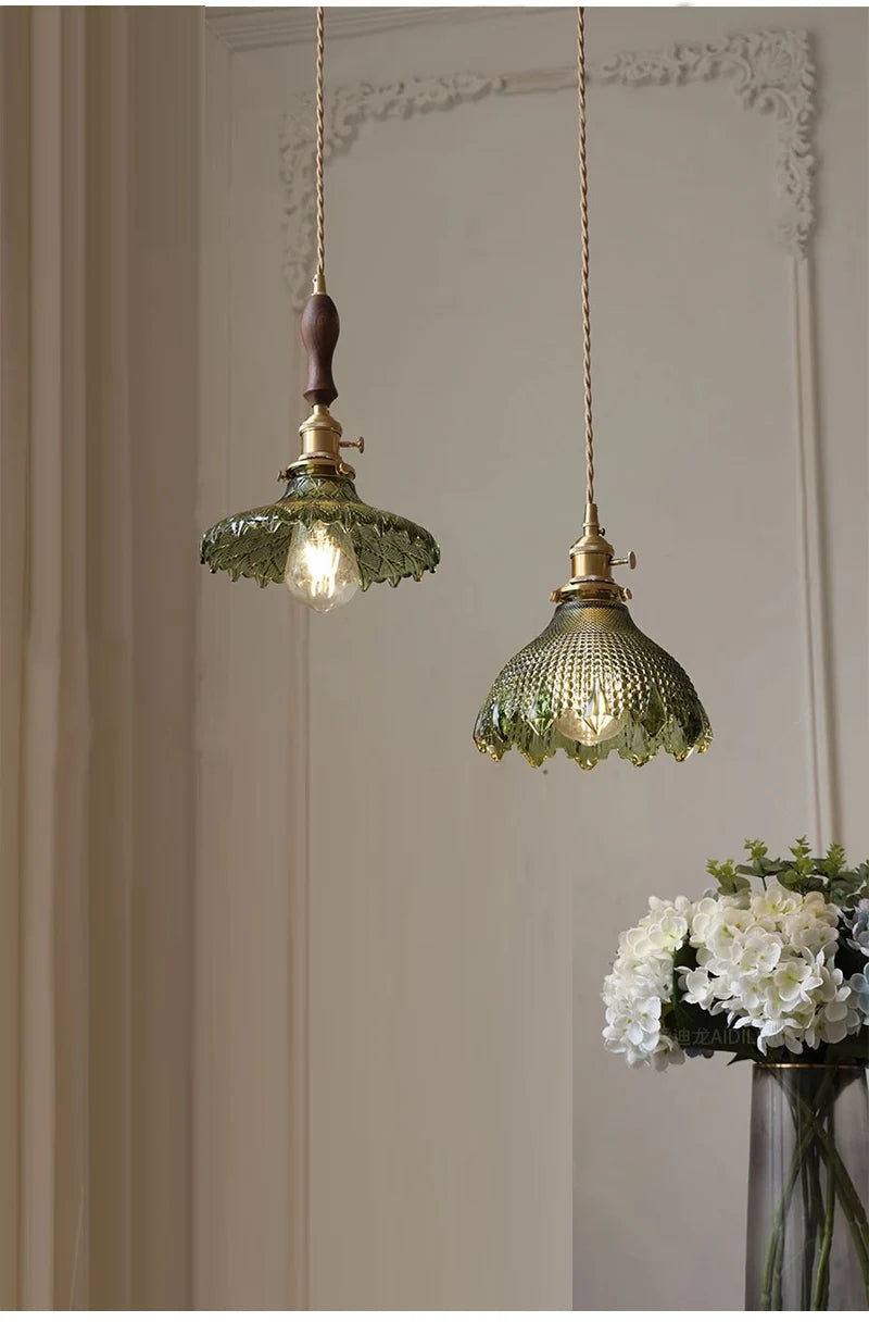 Green Glass Pendant Light – Vintage Iron Hanging Lamp