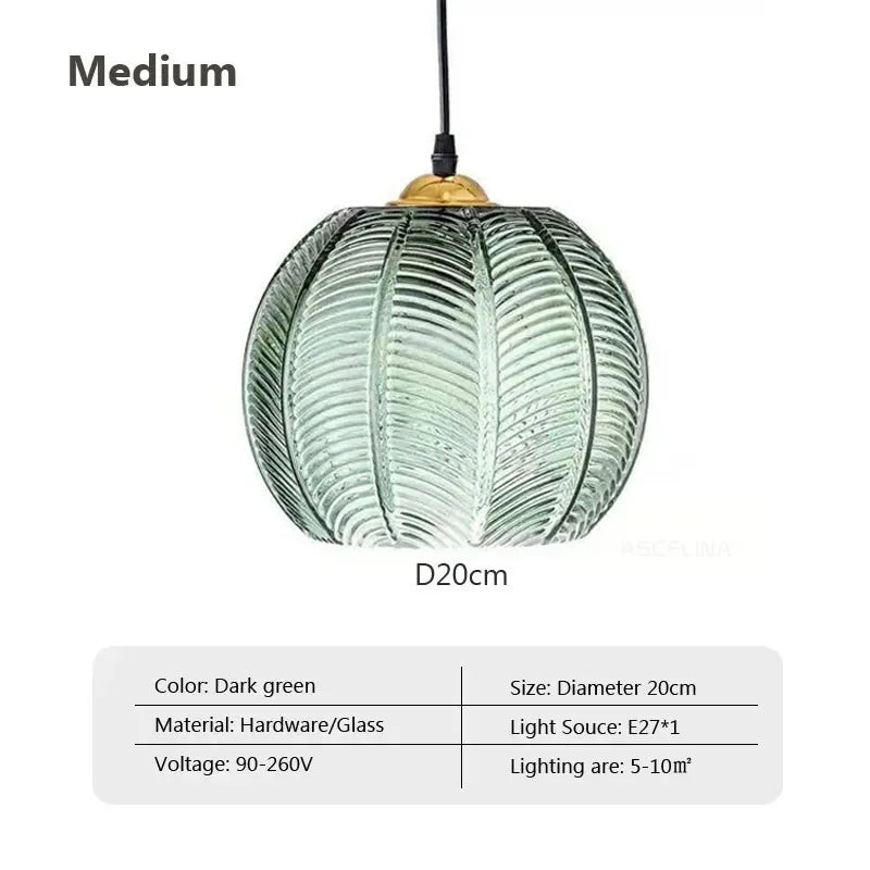 Nordic Glass Pendant Light – Leaf Pattern Green Shade for Kitchen