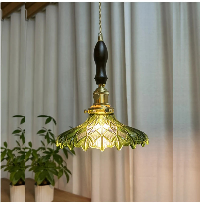 Green Glass Pendant Light – Vintage Iron Hanging Lamp