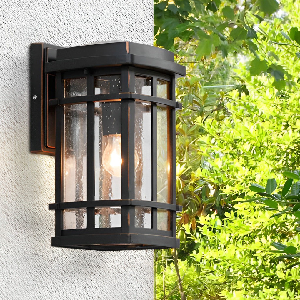 Modern Outdoor Wall Light with Bubble Glass Shade & Aluminum Frame