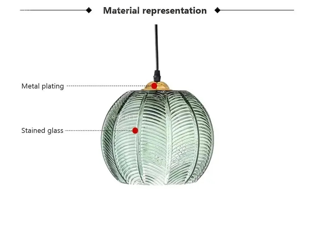 Nordic Glass Pendant Light – Leaf Pattern Green Shade for Kitchen