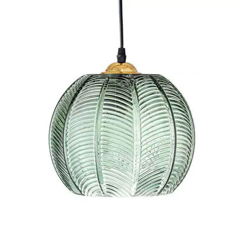 Nordic Glass Pendant Light – Leaf Pattern Green Shade for Kitchen