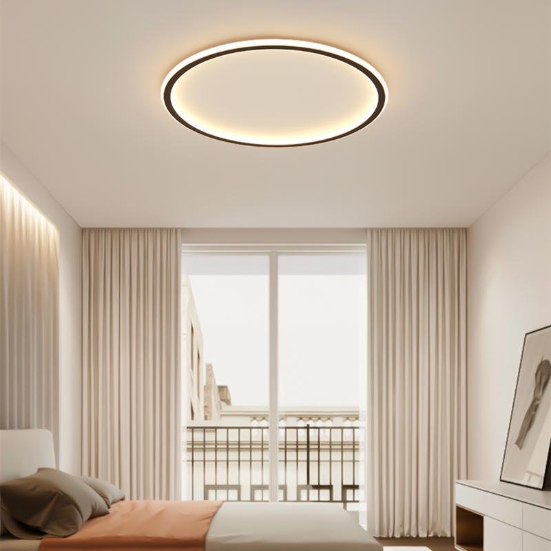 Modern Black Halo Flush Mount LED Ceiling Light with Stepless Dimming