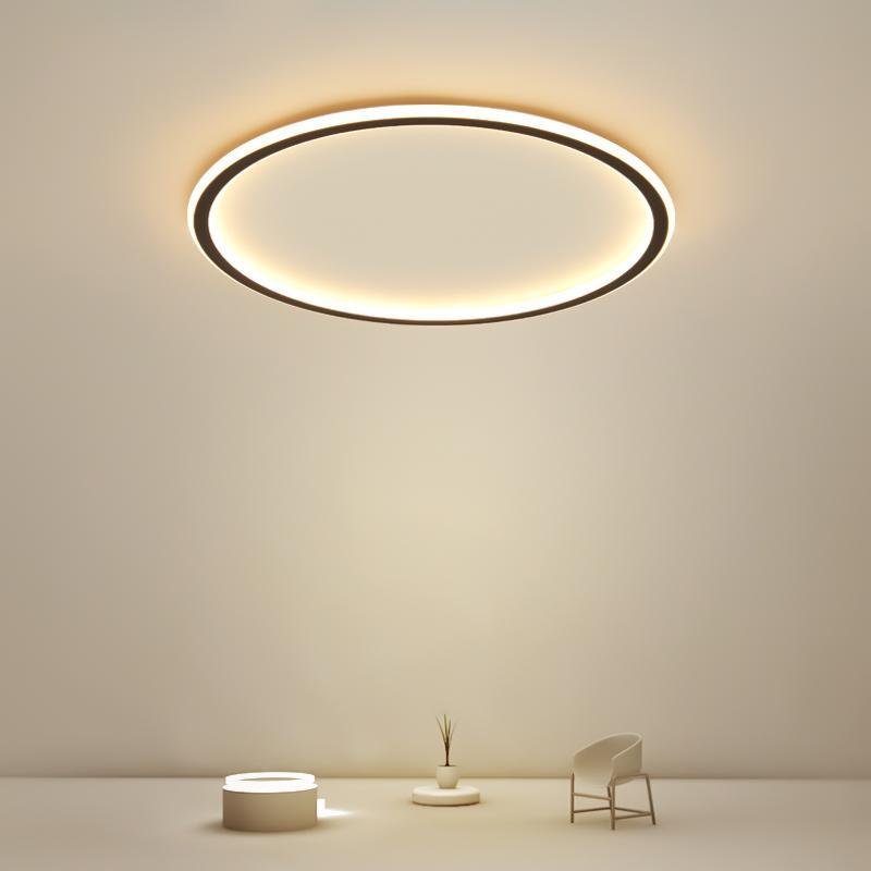 Modern Black Halo Flush Mount LED Ceiling Light with Stepless Dimming