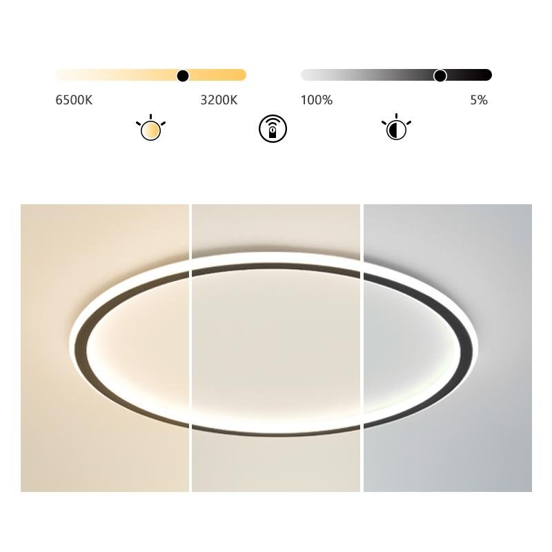 Modern Black Halo Flush Mount LED Ceiling Light with Stepless Dimming