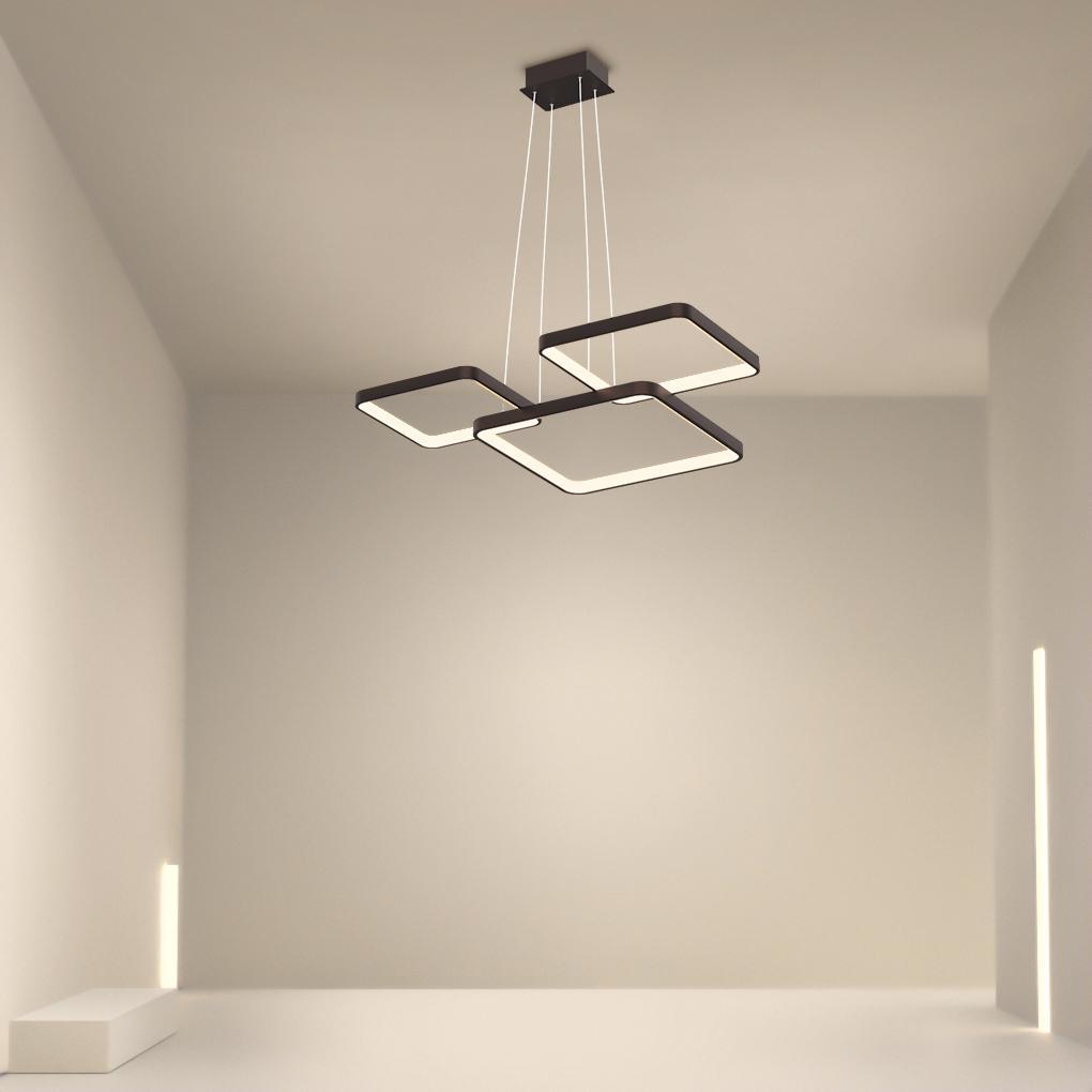 Modern LED Square Chandelier with Remote Control - Coffee Finish