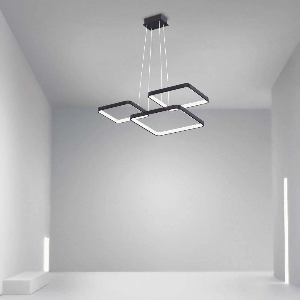 Modern LED Square Chandelier with Remote Control - Coffee Finish