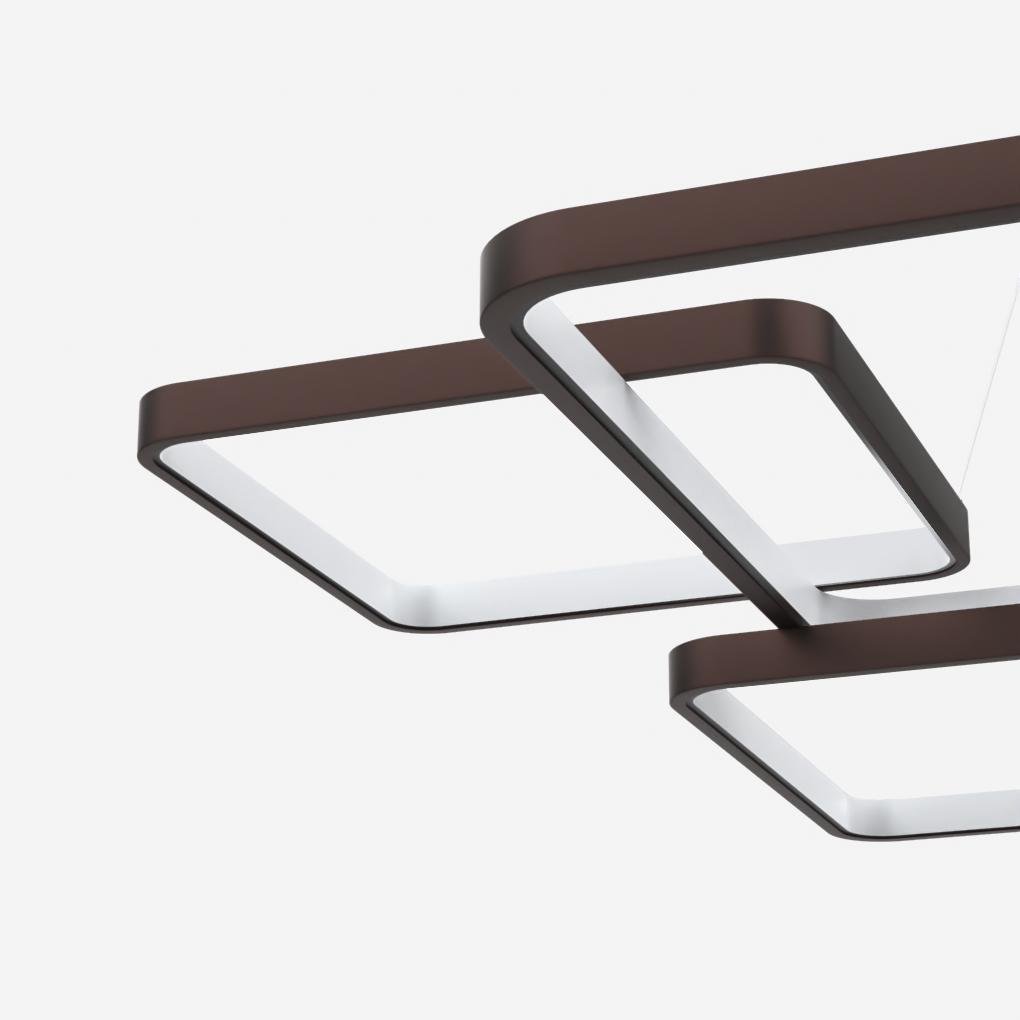 Modern LED Square Chandelier with Remote Control - Coffee Finish